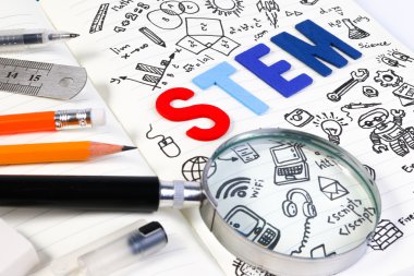 Stem eğitimi. Fen Teknoloji Mühendisliği Matematik. Çizim arka plan ile Kök kavramı. Kök simge seti.