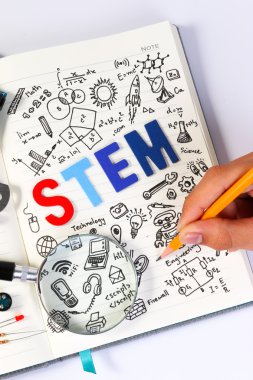 Stem eğitimi. Fen Teknoloji Mühendisliği Matematik. Çizim arka plan ile Kök kavramı. Kök simge seti.