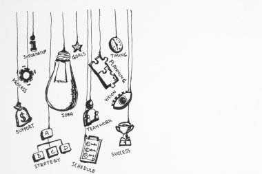 Büyük fikir kavramı Doodle tasarım stili ile. El iş karalamalar doodle. Başarılı olmak için iş strateji planı.
