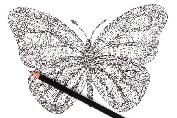 Motýl se vzorem teček. Ručně vyráběné vzor bezešvé s motýlkem. Tečkovaný motýl se vzorem teček. — Stock fotografie
