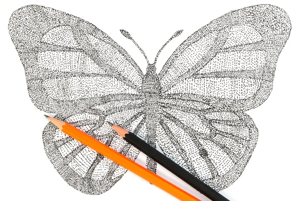 Motýl se vzorem teček. Ručně vyráběné vzor bezešvé s motýlkem. Tečkovaný motýl se vzorem teček. — Stock fotografie