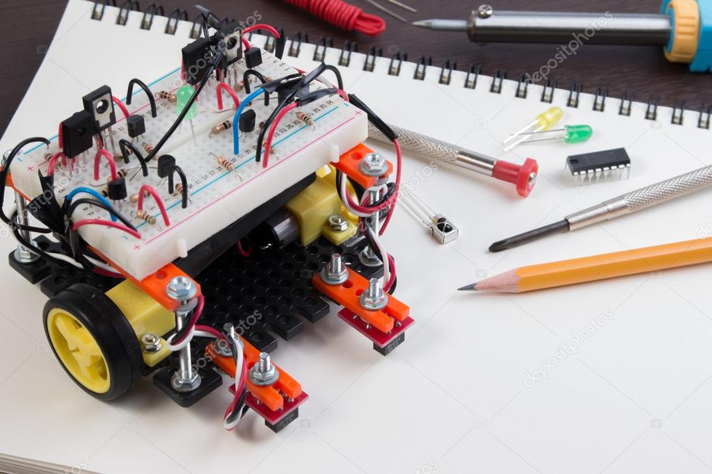 STEM or DIY Electronic Kit , Line tracking robot competition ideas. closeup.