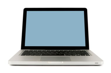 Laptop, Notebook computer on white background, close-up, isolated, white aluminium body.
