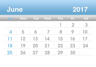 Planning calendar for June 2017
