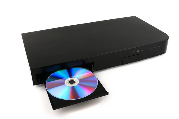CD preto, leitor de DVD inserir para dvd jogador close-up isolado no fundo branco — Fotografia de Stock