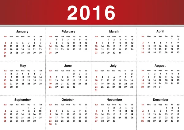 Calendário simples para 2016 — Fotografia de Stock