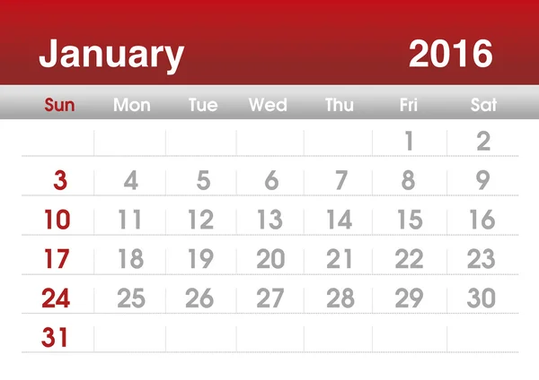 Planning calendar for January 2016 — Stock fotografie
