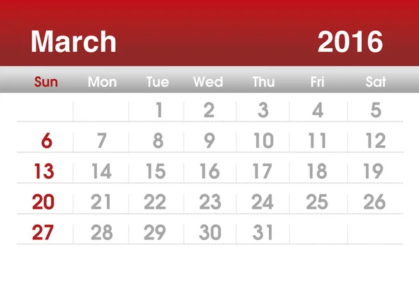 Planning calendar for March 2016 — Stock fotografie