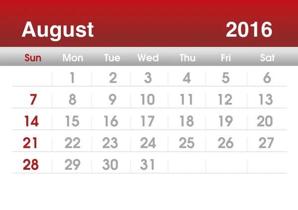 Calendario de planificación para agosto de 2016 —  Fotos de Stock
