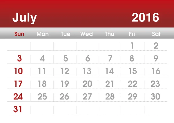 Calendario de planificación para julio de 2016 —  Fotos de Stock
