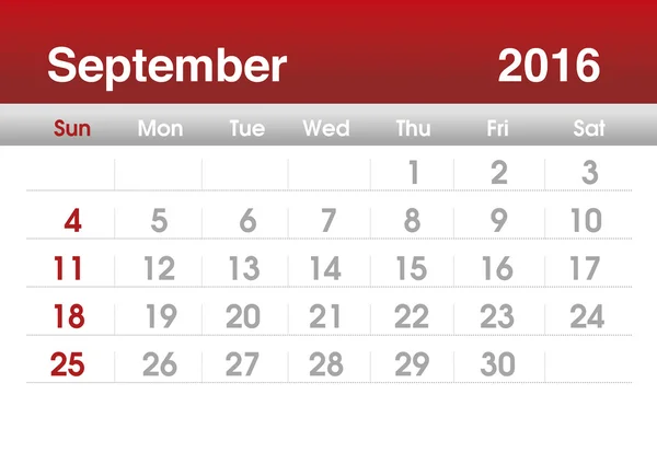 Planning calendar for September 2016 — Stockfoto