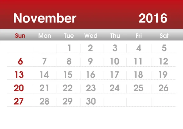 Planning calendar for November 2016. — Stockfoto