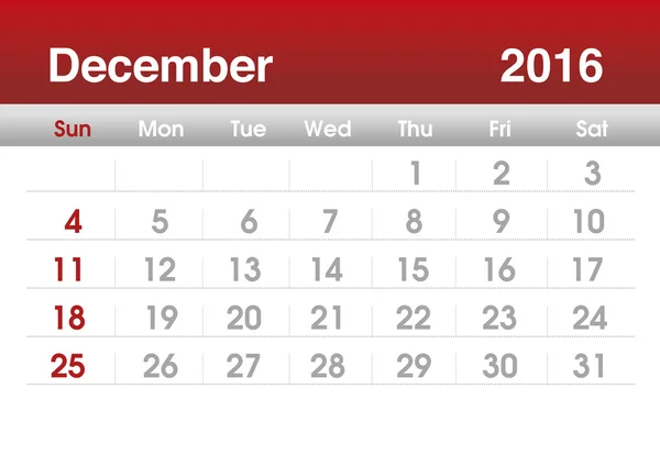 Calendario de planificación para diciembre de 2016 —  Fotos de Stock
