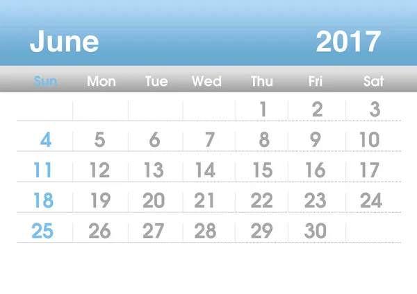 Planning calendar for June 2017 — 图库照片