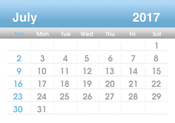 Planning calendar for July 2017 — Stockfoto