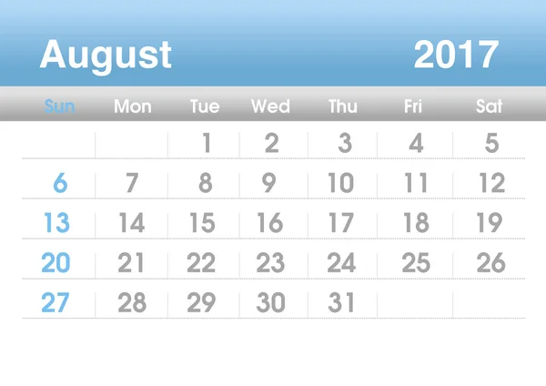 Planning calendar for August 2017 — 图库照片