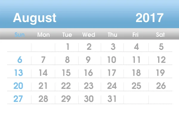 Calendrier de planification pour août 2017 — Photo