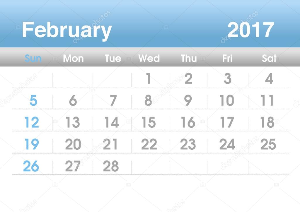 Planning calendar for February 2017