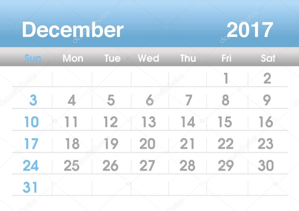 Planning calendar for December 2017