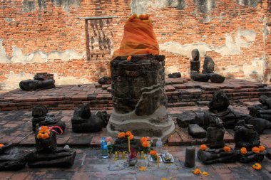 Ayağı Şapel Wat Worachet Tapınağı, antik Siam medeniyet Ayutthaya Tayland