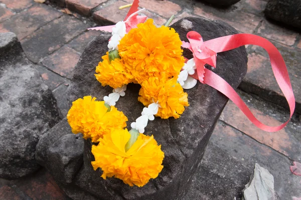 Fresh Flower Garlands in a Temple for Worship, Offering fresh flowers to worship God