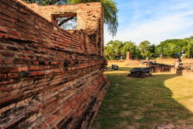 The Wall of Ratburana Temple in Ayutthaya Thailand