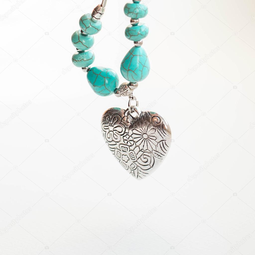 Silver heart with turquoise beads