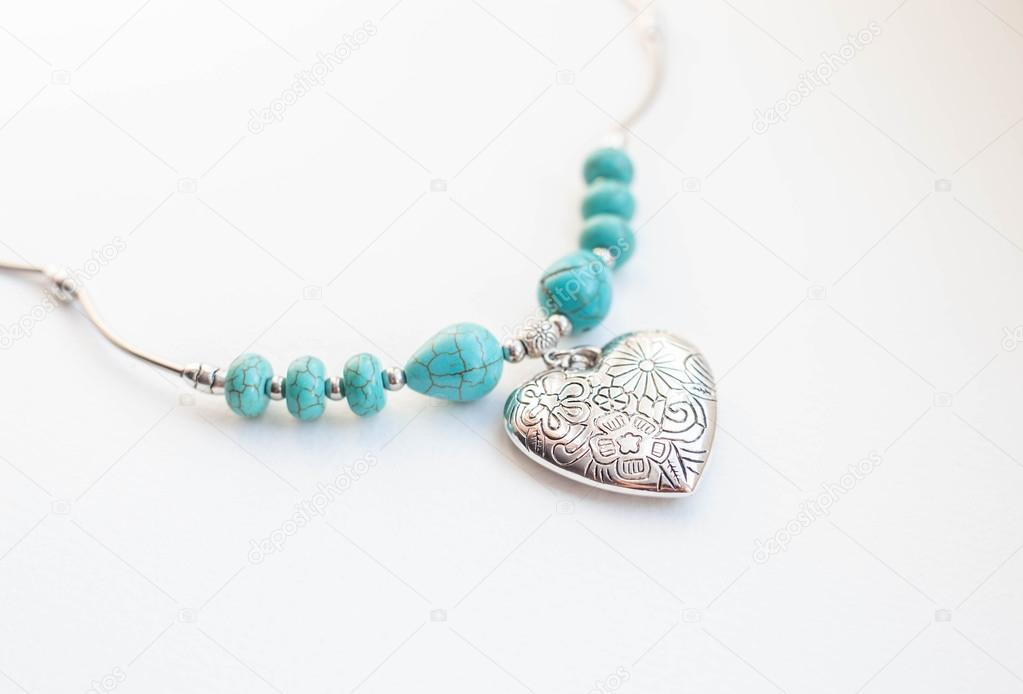 Silver heart with turquoise beads