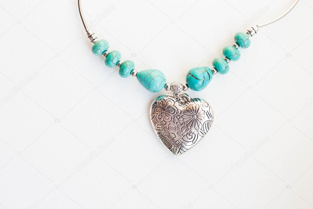 Silver heart with turquoise beads