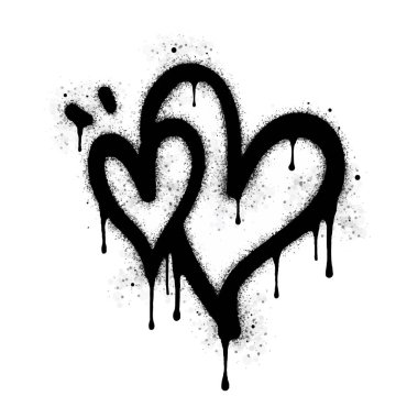 Beyaza siyaha boyanmış grafiti kalp işaretleri. Aşk kalp damlası sembolü. Beyaz arka planda izole edilmiş. vektör illüstrasyonu