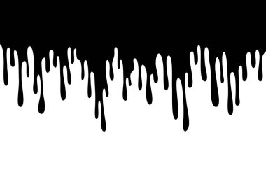 Siyah damlayan yağ lekesi, erimiş damlalar, sıvı, mürekkep siluetleri izole edilmiş vektör çizimi.