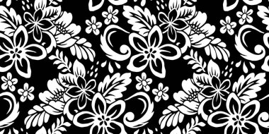 Basit el çizimi, soyut çiçek tasarımı. Modaya uygun siyah beyaz kolaj deseni. Kumaş tasarımı için modaya uygun şablon.