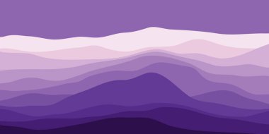 Mor gradyan, şeffaf dalgalar, soyut renkli cam şekiller, modern arka plan, düz tasarım dağ illüstrasyonu ile dağ manzarası.