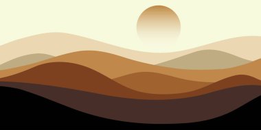 Soyut manzara posteri. Çöl doğası temalı duvar dekoru, çağdaş sanat baskısı, orta yüzyıl dağı, çöl ve manzara arka planı. Vektör illüstrasyonu.