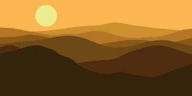 Soyut manzara posteri. Çöl temalı duvar dekoru, çağdaş sanat eserleri, dağ, çöl ve yüzyılın ortası manzarası. Günbatımları, gündoğumları.