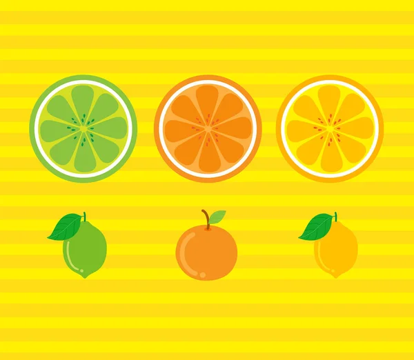 Desenhos Animados Pretty Lime Limões Frutas Laranja Fundo Amarelo Ilustração — Vetor de Stock