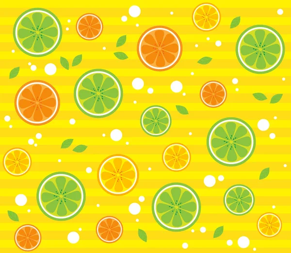 Desenhos Animados Pretty Lime Limões Frutas Laranja Padrão Fundo Amarelo — Vetor de Stock