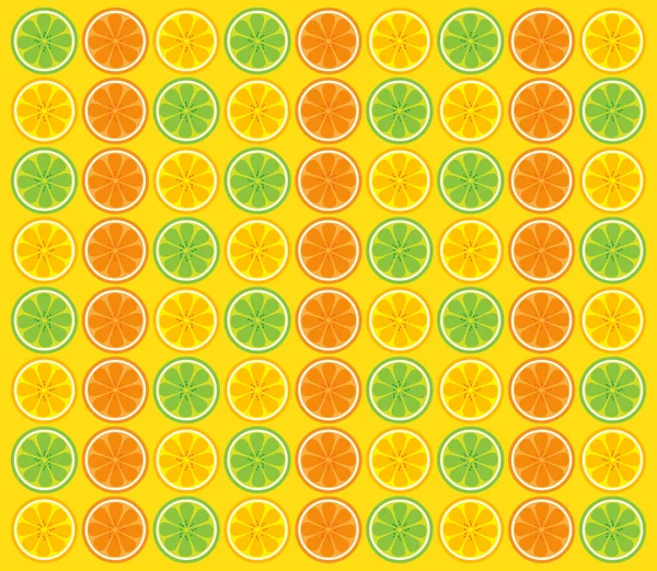 Desenhos Animados Pretty Lime Limões Frutas Laranja Padrão Fundo Amarelo — Vetor de Stock