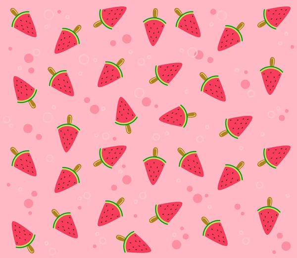 Desenhos Animados Pretty Watermelon Fruits Pattern Fundo Rosa Ilustração Vetorial — Vetor de Stock