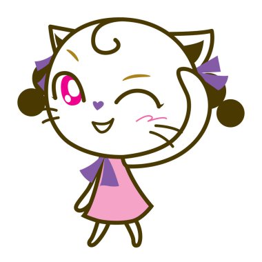 Kedi Kız Karakteri, Kedi Miyavlaması Mutlu hisset, Vektör illüstrasyonu