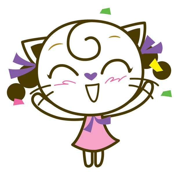 Personaje Cat Girl Cat Meow Sentirse Feliz Ilustración Vectorial — Archivo Imágenes Vectoriales