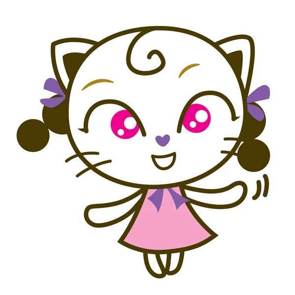 Cat Girl Character Cat Meow Feel Happy Векторная Иллюстрация — стоковый вектор