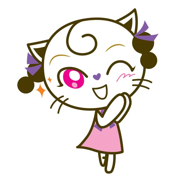 Cat Girl Character Cat Meow Feel Happy Vector Illustration — Stock Vector