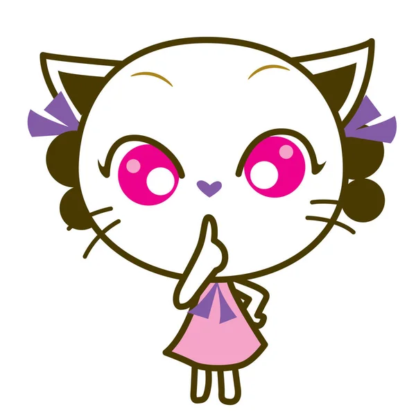 Cat Girl Character Cat Meow Quiet Vector Illustration — 스톡 벡터