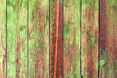 Eski rustik derevyannogozabora parçası. Eski peeling boya yeşil.