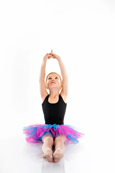 Portrait of an adorable preschool age girl is engaged in dancing — Stock Photo, Image