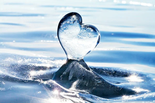 Icicle in the form of heart on the ice. Lake Baikal. Cold heart.