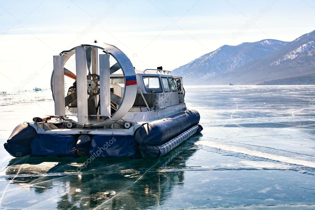 Khivus winter. Transport on ice. Ice on Lake Baikal.