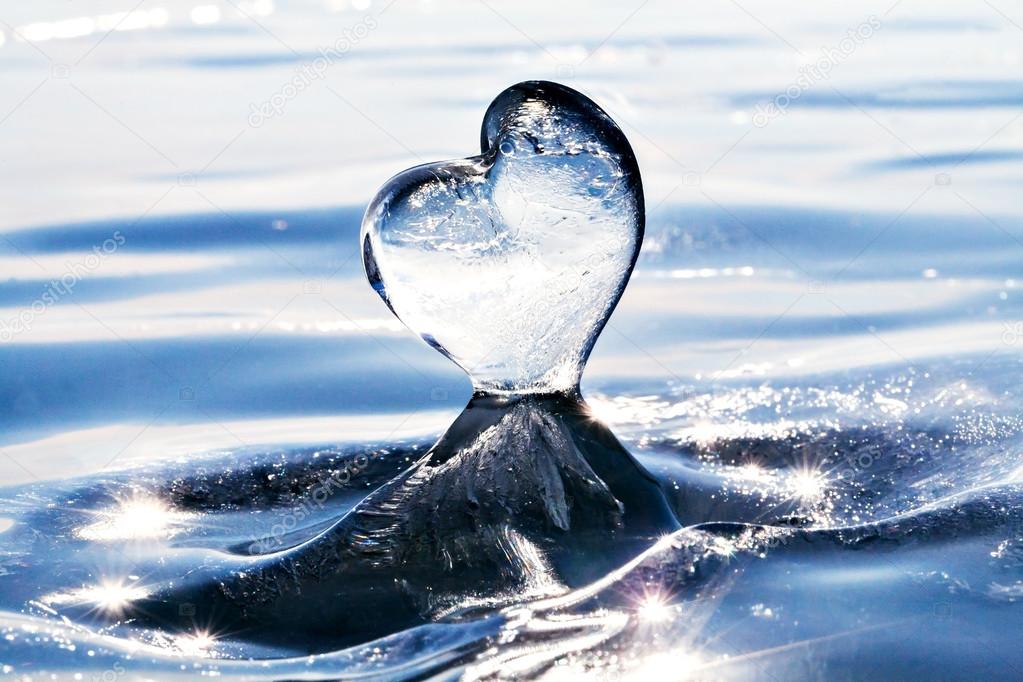 Icicle in the form of heart on the ice of Lake Baikal. From Sibe