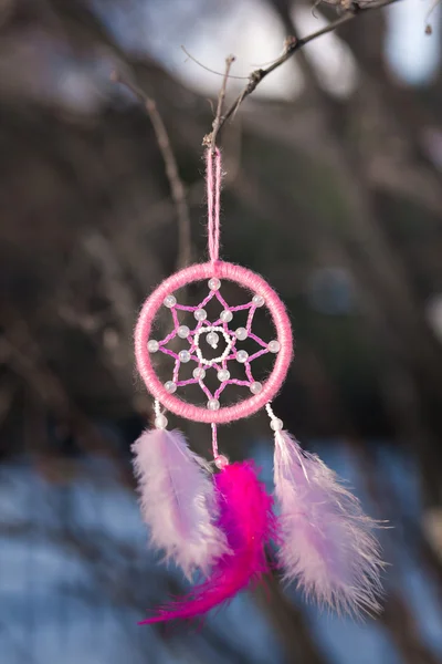 Dreamcatcher handmade cotton yarns using natural colored feather — Stock Photo, Image